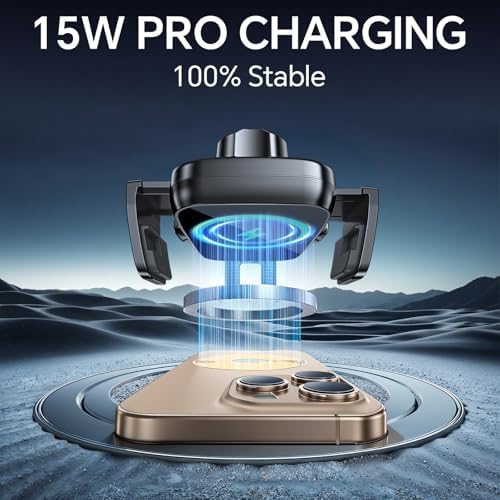 Kaistyle Advanced Wireless Car Charger Mount with Enhanced Suction & Clip System – Fast Qi Charging Holder for i Phone 16/15/14/13 Pro Max & Samsung Smartphones – Ultimate Stability & Accessibility for All Qi-Enabled Devices – Safe Hands-Free Operation for Streamlined Driving Experience