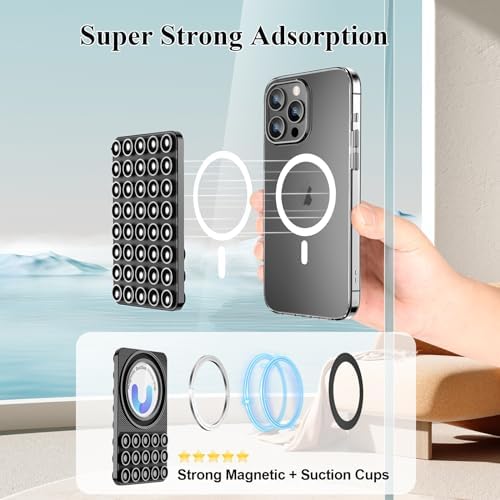 MGLK Silicone Suction Phone Case Magnetic Mount – Hands-Free, Strong Grip Holder for Selfies and Videos – Durable, Easy to Use – iPhone and Android Compatible for iPhone 15/14/13 Pro Max (Pink) – Enhanced Compatibility and Speed