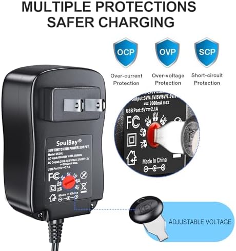 Versatile Universal AC DC Power Adapter Charger for LED Strips & CCTV – Adjustable 5 V to 12 V, 30 W Output, 5 FT Cord for Maximum Device Compatibility and Performance Enhancement
