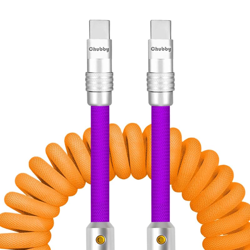 Experience Unmatched Charging Versatility with the Chubbycable Curly Chubby – 240 W High-Speed Retractable USB-C Cable, Extends 2.29 to 3.6 FT, Ideal for Car Play & Android Auto, Stylish Dark Blue and Green Coiled Design for Effortless Organization and Durability