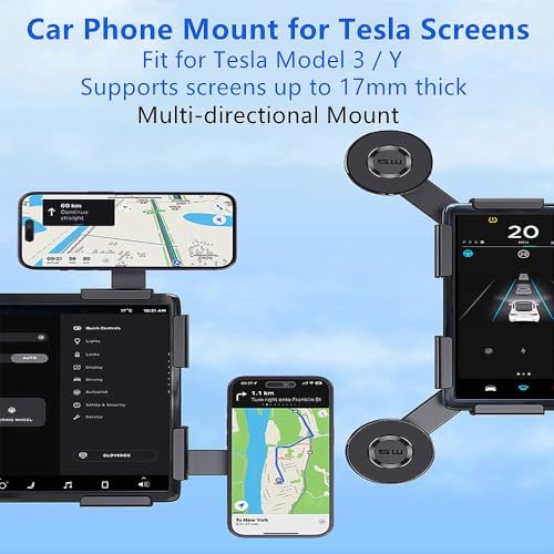 Tesla Model 3/Y Magnetic Phone Mount – Ultimate Mag Safe Holder for i Phone & Android | Adjustable Cradle with Superior Magnetic Power & Magnetic Ring for Enhanced Device Compatibility | Seamless Integration with Tesla Interior for Hands-Free Navigation and Communication