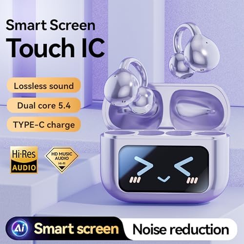 Revolutionary Open Ear Wireless Headphones with LED Touch Controls – Bluetooth 5.4 Sports Earbuds for Active Lifestyles, Waterproof, and Comfortable Fit for i OS, Android, Tablets, and Laptops (Vibrant Purple) – Elevate Your Workout Experience with Unmatched Sound Quality and Situational Awareness