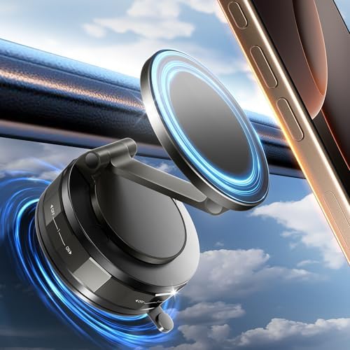 Phone Holder for Car Suction Cup Phone Mount Mag safe 360° Rotatable Lock[89+LBS Strongest Suction 2800gf Magnetic]Foldable Vacuum Magnetic Phone Stand Car Mount for All Smartphone/Gym/Bathroom Mirror – Enhanced Compatibility and Speed