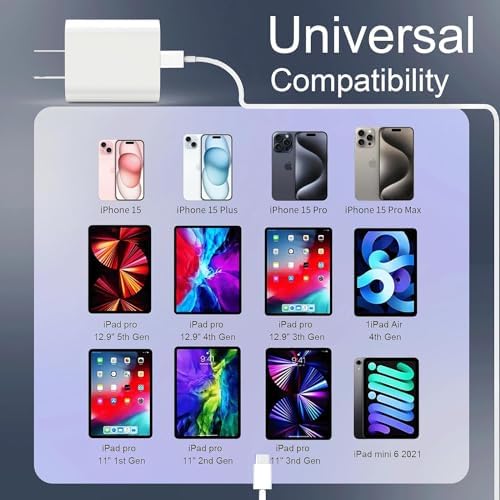 Ultimate 20 W MFi Certified i Phone Fast Charging Bundle – 4-Pack USB-C Wall Adapters with 6.6 FT Lightning Cables for Models 14, 13, 12, 11 Pro Max & More – Compact, Safe, and Efficient Charging Solution for Home, Office, or Travel