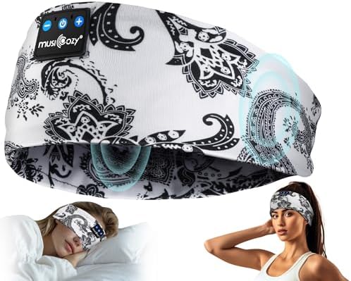 MUSICOZY Bluetooth 5.4 Sleep Headband – Ultra-Thin Stereo Earbuds for Uninterrupted Comfort and Performance, Sweat-Resistant for Active Lifestyles & Serenity (White Red) – Elevate Your Audio Experience with Innovative Design and Superior Sound Quality