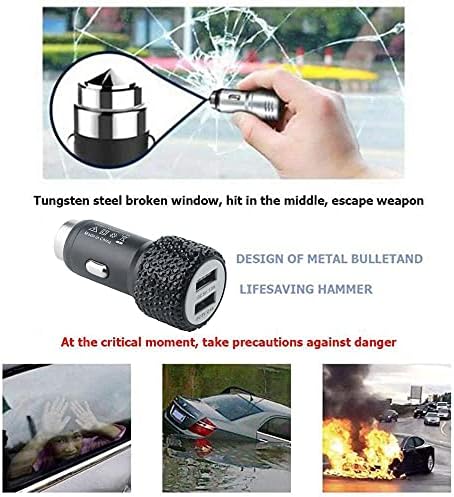 Chic Rhinestone Dual USB Car Charger & 3-in-1 Braided Charging Cable Set – Stylish Bling Accessories for Fast Charging & Enhanced Compatibility – Perfect for Women’s Vehicles in Silver