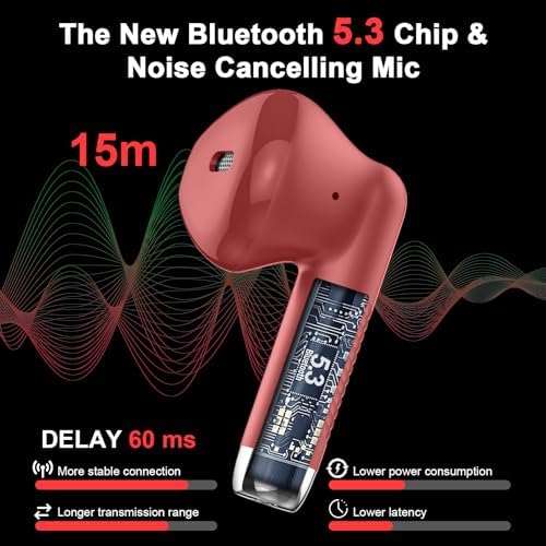 Light Pink Bluetooth 5.3 Wireless Earbuds – Exceptional Noise Cancelling Sports Headphones with IP7 Waterproof Design for Unmatched Outdoor Performance – 32 Hours of Playtime & Quick USB-C Charging for Ultimate Audio Convenience
