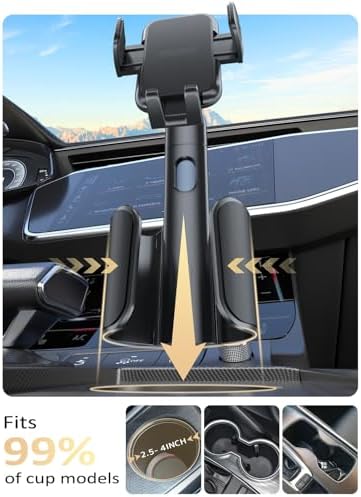Innovative Adjustable Aluminum Car Cup Phone Holder Mount – Universal Smartphone Stand for 4.0-7.0 Inch Devices | Enhance Driving Safety with Custom Height & Angle Adjustments | Effortlessly Fits in Trucks, SUVs & Cars | Perfect for i Phone, Samsung & More