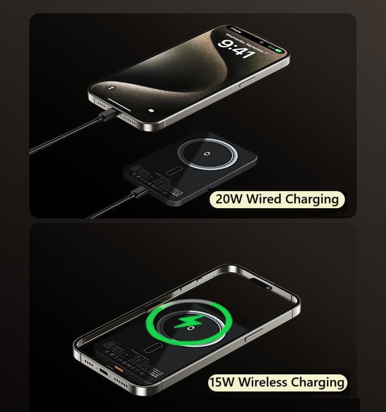 Ultra Slim 0.3″ Mag Safe Power Bank – 5000 m Ah Lightning-Fast Charger for i Phone 12-16, Apple Watch & Air Pods – Magnetic Connectivity for Effortless Recharging on the Go