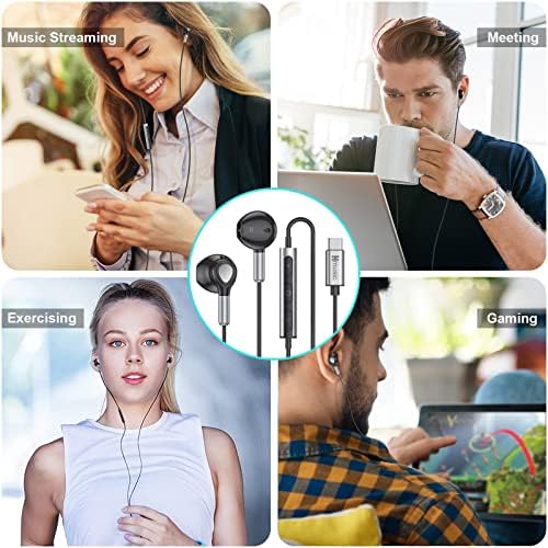 Hmusic Premium USB C Earbuds with Magnetic Convenience – In-Ear Wired Headphones Featuring Built-in Mic and Volume Control for Samsung Galaxy, Google Pixel, Xiaomi Smartphones – Unmatched Sound Clarity and Effortless Comfort for On-the-Go Listening