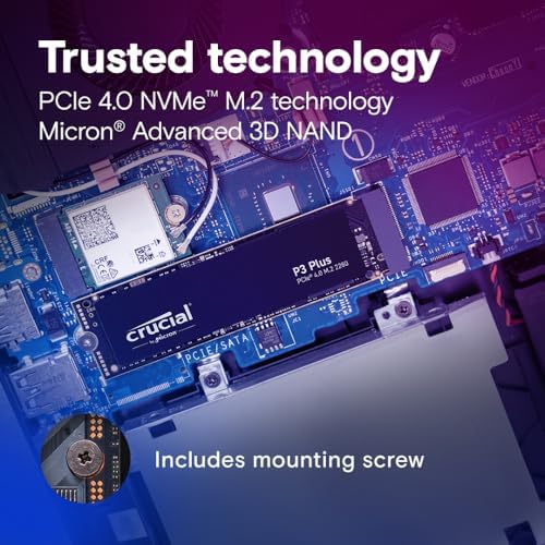 Boost Your Gaming and Creative Workflow with the Crucial P3 Plus 500 GB PCIe Gen4 NVMe M.2 SSD – Lightning-Fast 5000 MB/s Read Speeds | Enhanced 3 D NAND for Unrivaled Endurance and Compatibility Across Devices