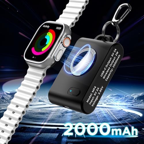 Compact Keychain Magnetic i Watch Charger Duo – Portable 2000 m Ah Power Bank for Apple Watch Series 1-9, SE, Ultra & Ultra 2 – Stylish Black & Pink Design for On-the-Go Charging Efficiency