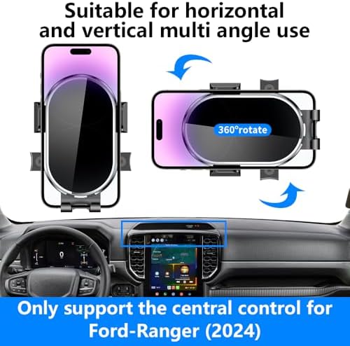 Ford Ranger 2024-2025 Crew Cab Raptor Custom Fit Car Phone Holder – 360-Degree Rotation Dashboard Mount for Enhanced Navigation and Safety – Durable Mobile Device Cradle for Easy Access and Installation – Essential Auto Accessory for Modern Driving