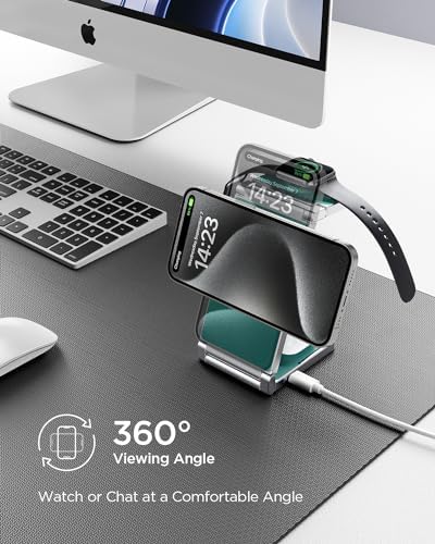 Hohosb Foldable 3-in-1 Magnetic Wireless Charger Station – Premium Zinc Alloy Design for i Phone 15/14/13/12, Air Pods Pro/3/2, and Apple Watch – Mag Safe Compatible, Fast Charging, and Travel-Friendly Solution for All Your Devices (Blue)