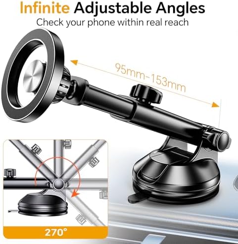 Coolpow Mag Safe Car Mount – Versatile Magnetic Phone Holder for i Phone 13-16 | Windshield, Vent & Dashboard Suction Cup Stand | Enhanced Stability & Easy Access for Navigation & Hands-Free Calls | Premium Car Accessories to Elevate Your Driving Experience