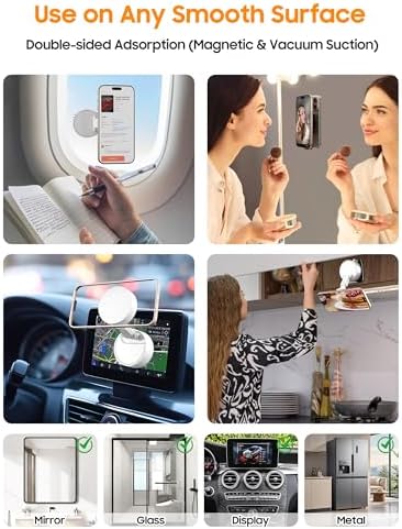 Vacuum Magnetic Phone Holder for Car – [ 360° Rotation & Foldable] Strong Suction Vacuum Magnetic Cell Phone Holder Stand, Height Adjustable Magnetic Phone Mount, For iPhone/All Phones (Any Surface) – Enhanced Compatibility and Speed