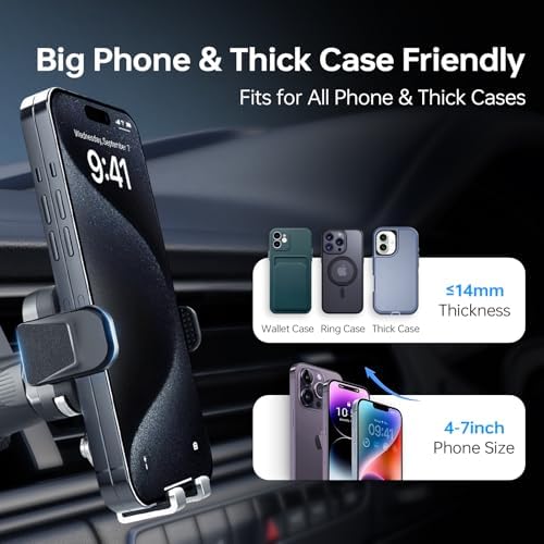 Car Phone Holder – Secure Air Vent Cell Phone Car Mount with Metal Hook Clip, 360° Rotation, One-Hand Operation Universal Automobile Cradle for iPhone, Android, and All Smartphone（938001） – Enhanced Compatibility and Speed