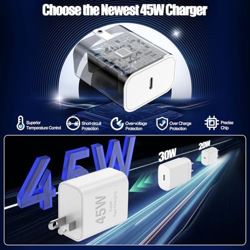 Ultimate 45 W USB-C Fast Charging Bundle for i Phone 16/16 Pro Max & 15/15 Pro Max – Dual 10 FT MFi Certified Type C Cables Included, PD 3.0 Compatible for i Pad Pro, Mac Book M1/M2, Air Pods – Compact & Portable Power Solution