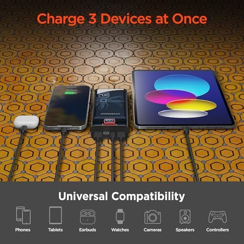 Ultra-Fast Hyper Gear 10,000 m Ah Power Bank – High-Performance Portable Charger with 3 USB Ports, 20 W USB-C Power Delivery, Slim Design with LED Display, Optimized for i Phone 16/15, Galaxy 23, and More Devices – Enhanced Speed and Universal Compatibility