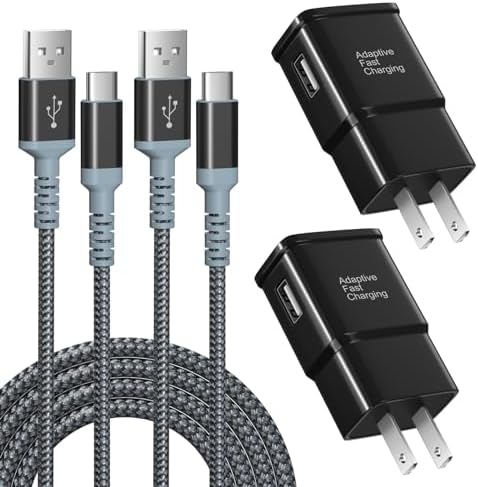Excgood 10 ft Adaptive Fast Charging Wall Charger & USB C Cable – Dual Pack for Galaxy S25/S24/S23 Ultra, Android Phones – High-Speed Power Delivery & Extended Reach, Durable Black Design – Ultimate Charging Solution for On-the-Go Users