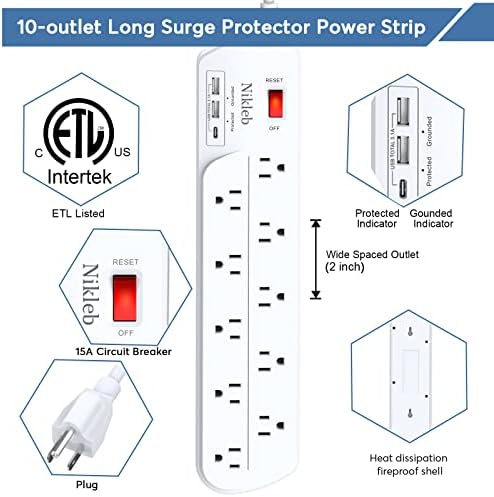 Maximize Your Power with the 23-in-1 Heavy Duty Surge Protector Power Strip – 20 Outlets Plus 2 USB and 1 USB-C Ports, 6 ft Wall-Mountable Extension Cord for Efficient Gaming, Office, and Home Setup – Unmatched Compatibility and Fast Charging Solutions