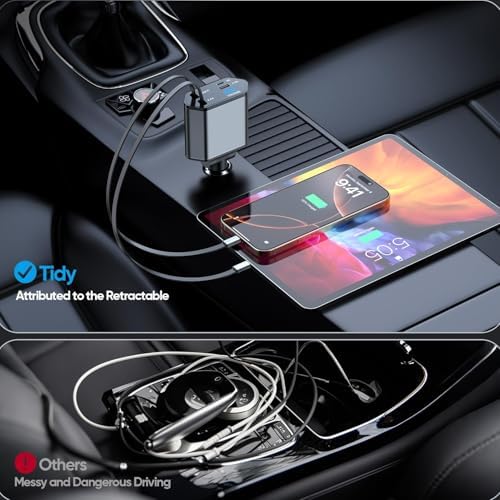 Fast Charge Dual USB-C Car Charger for i Phone 16/16 Pro Max/15 with Braided Nylon Cable – High-Speed PD3.0 Adapter for Convenient On-the-Go Charging – Durable, Compact Design for i Pad Compatibility – Tangle-Free Solution for Everyday Use – Essential Road Trip Companion