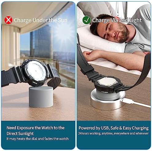 Eco-Friendly Solar Watch Charger for Men and Women – Quick Charge LED UV Light, 8-Hour Auto Shut-Off, Universal Compatibility with Casio, Seiko, Garmin & More – Stylish Black Design with Interchangeable Caps for Ultimate Convenience and Adventure-Ready Power