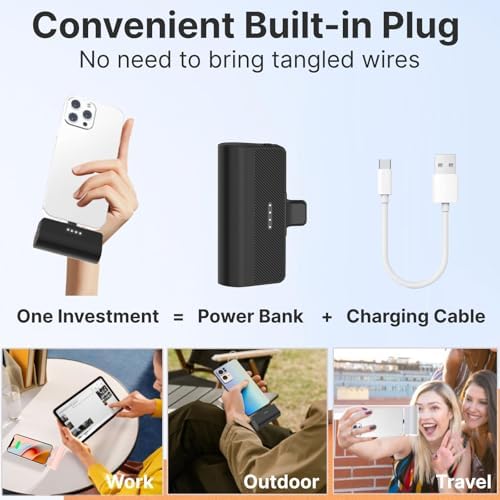 KKD 5000 m Ah Portable Charger for i Phone – MFi Certified Built-in Plug for Fast Charging on the Go, Compact Power Bank for i Phone 14/13/12/11/XR/X/SE/8/7/6/6 s/Pro Max/Plus & i Pad, Sleek Design for Ultimate Portability