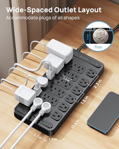 TROND 360° Rotating Surge Protector Power Strip – 24 AC Outlets & 6 Fast Charging USB Ports (37 W) – 4000 Joules Protection for Ultimate Device Safety – 6 ft Heavy Duty Extension Cord for Gaming and Office Use – ETL Listed for Dependable Performance – Essential Power Solution for Dorm Rooms and More