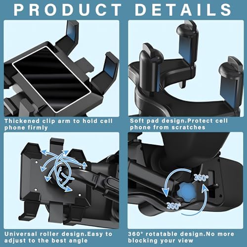 Universal Rear View Mirror Phone Holder: 360° Rotatable & Retractable Car Mount for i Phone 15/14/13/12/11 Pro Max & Samsung Smartphones – Ultimate Hands-Free Driving Solution for Enhanced Safety and Accessibility