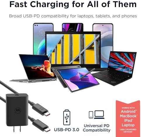 Motorola Turbo Power Share 50 W Dual Port Charger – Fast USB-A & USB-C Adapter with Power Delivery and QC3.0 Outputs, Includes 1 m USB-C Cable for Ultimate Device Compatibility and Speed Boost