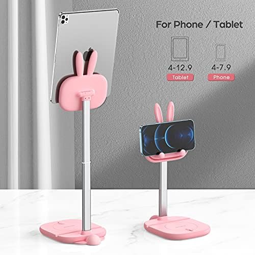 OATSBASF Cute Bunny Tablet Stand for Desk, Adjustable Height Stand Holder Dock Compatible with iPad, Pro 9.7, 10.5, 12.9 Air Mini, Kindle, Nexus, Tab, E-Reader (4-13″) (Pink Plus) – Enhanced Compatibility and Speed