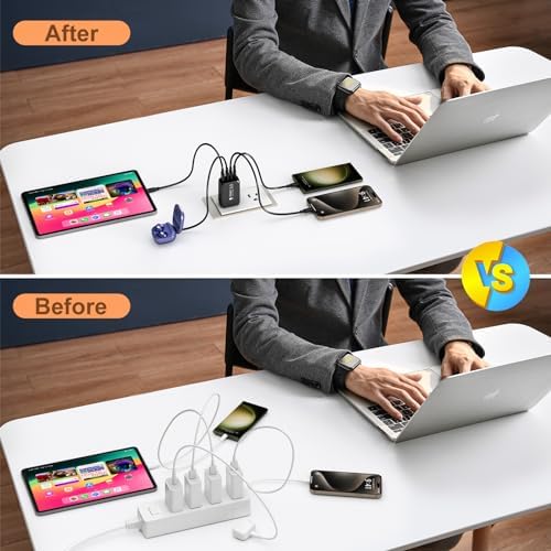 Bangfun 40 W 4-Port USB C Fast Charging Block – Dual Pack Multi-Device Power Adapter Featuring Quick Charge 3.0 for i Phone 11-15 Pro Max, Samsung A13/A54, Pixel – Ultimate Compact Charger for Home, Office & Travel Efficiency