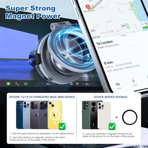 Magnetic 360° Electric Suction Phone Holder for Cars and Gyms – Ultra-Stable Grip for Seamless Hands-Free Access to Your Smartphone on Any Smooth Surface (Black) – Perfect for Navigation and Workouts