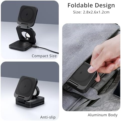 LULULOOK 3-in-1 Magnetic Wireless Charging Station – 15 W Fast Charger for i Phone 16/15/14 Series, 5 W Apple Watch Dock, and Air Pods Compatible with USB-C Cable – Sleek Aluminum Design for Enhanced Efficiency and Universal Device Compatibility