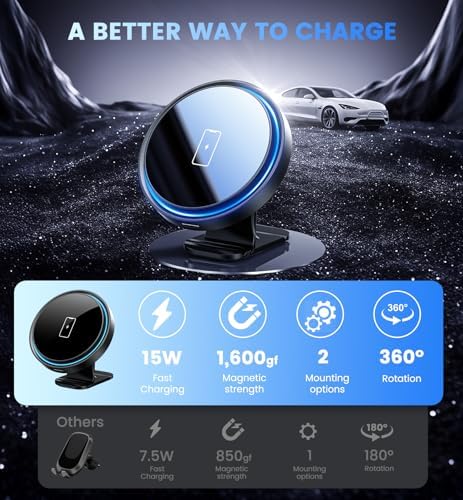 Mag-Safe Car Charger Mount: 15 W Magnetic Wireless Charging Solution for i Phone 12-16 Series – 3-in-1 Multifunctional Holder for Enhanced Navigation and Streaming – Sleek, Durable Design Perfect for Tech Lovers on the Go