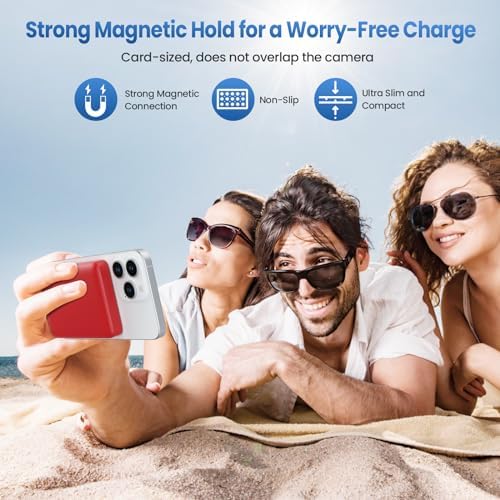 Sleek Magnetic Wireless Power Bank 5500 m Ah – Ultra-Slim Portable Charger with LCD Display for i Phone 16/16 Plus/15/14/13/12, PD Fast Charging USB-C, Effortless Magnetic Connection in Pink – Perfect for On-the-Go Power Solutions
