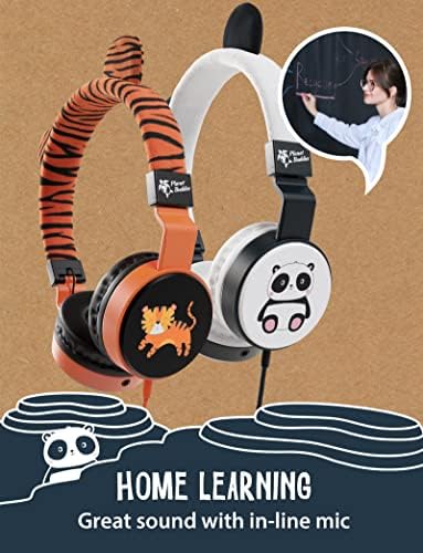 Furry Tiger Eco-Friendly Kids Headphones with Built-in Microphone – Volume-Limiting Design for Safe Listening, Superior HD Sound Quality, and Travel-Friendly Foldable Structure Perfect for i Pad and Laptop Compatibility