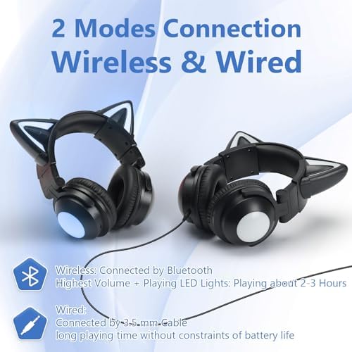 Cat Ear Bluetooth Headphones – Lightweight Over-Ear Gaming Headset with RGB Lighting for Kids & Adults, Unmatched Comfort for Gaming, Music & Calls, Seamless Wireless Connectivity with i Phone, i Pad, Laptop & PC, High-Quality Sound for Immersive Listening Experiences