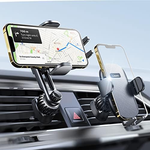 Upgrade Your Drive with the LISEN Universal Cell Phone Car Mount for i Phone & Samsung – Hands-Free Convenience with 2-Hook Vent Design, Enhanced Compatibility for i Phone 16/15 Pro Max Plus, Effortless Installation, and 360-Degree Rotation in Elegant Brown Finish