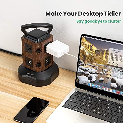 JACKYLED Power Strip Tower Surge Protector with 12 Outlets and 6 USB Ports (2 USB-C) – High-Speed Charging Station with 1050 Joules Protection, 1625 Watts, 6.5 ft Extension Cord for Enhanced Home Office Efficiency and Device Safety