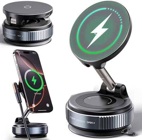 Elevate Your Driving Experience with the Mag Safe Wireless Car Charger and Adjustable Phone Holder – 360° Suction Cup Mount for i Phone 16/15/14/13/12 Series – Fast, Reliable Charging & Hands-Free Navigation for Modern Drivers – Durable Design for Ultimate Safety and Convenience