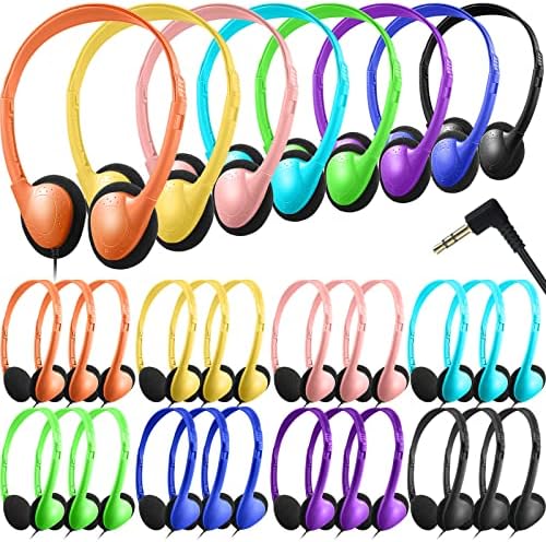 Chumia 32 Pack Colorful Classroom Headphones – Bulk 3.5 mm Plug Earphones for Students, Teens, and Adults – Lightweight, Durable Design for Enhanced Learning and Group Activities