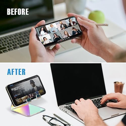 Tomorotec Adjustable Angle Acrylic Cell Phone Stand for Desk, Foldable Acrylic Phone Holder Cute for Office, Portable Non-Slip Desktop Smartphone Holder, Fit for iPhone Samsung Galaxy (Iridescent) – Enhanced Compatibility and Speed