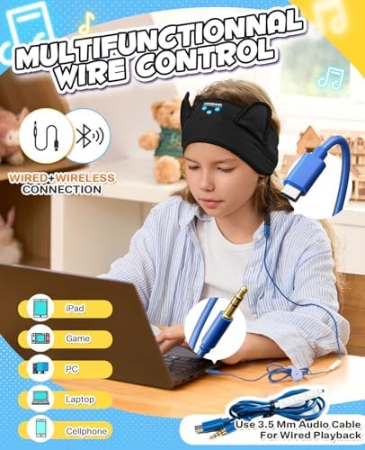 Premium Safe Listening Kids Headphones – Versatile Bluetooth & Wired Connectivity – Ultra-Comfort Stretchy Headband for Secure Fit – Travel-Friendly Audio Gear for Toddlers and Babies – Exceptional Device Compatibility – Lightweight, Durable Design for Everyday Adventures