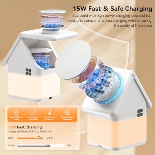 WSKEN 3-in-1 Wireless Charging Station with Nightstand Lamp – 15 W Fast Charger for i Phone 15/14/13/12, Apple Watch, and Air Pods – Sleek Design for Enhanced Bedside Convenience and Clutter-Free Power Solution – Perfect Compatibility with Qi-Enabled Devices
