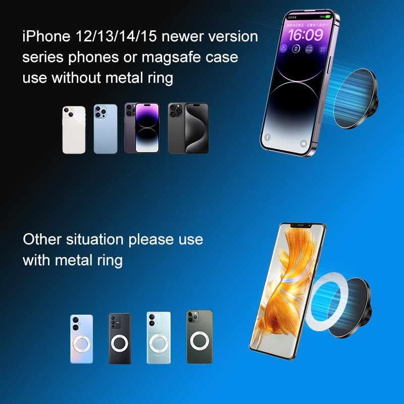 Sticky Magnetic Wall Holder for iPhone Magsafe, Wall Mount, Cradle for iPhone 15/14 / 13/12, pro, Mini, Pro Max, Pack of 2, with Metal Ring use for Android Phones – Enhanced Compatibility and Speed