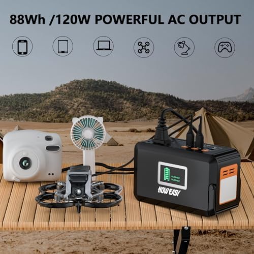 Ultimate HOWEASY 120 W Portable Power Bank – 24000 m Ah High-Capacity Laptop Charger with Dual AC Outlets, Triple DC Ports, and Dual USB QC3.0 Fast Charging – Perfect for Camping, Travel, and Emergency Power Supply with Built-in LED Light
