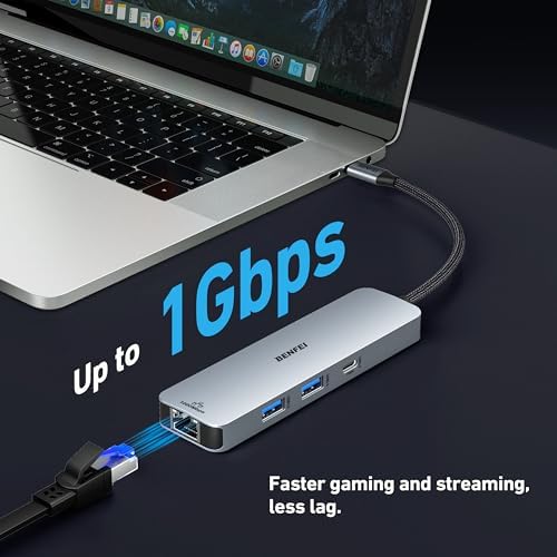 Unlock Unmatched Productivity with BENFEI 6-in-1 USB C Hub: Experience 4 K HDMI Output, Rapid 100 W Charging, Gigabit Ethernet, and Tangle-Free Design for Mac Book Pro/Air, i Pad Pro, i Mac & i Phone 15 Pro/Pro Max – Your All-in-One Connectivity Solution for Enhanced Performance and Seamless Device Integration.