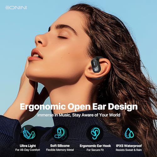 Open Ear Wireless Bluetooth Earbuds – 40 Hours of Playtime, IPX5 Waterproof Sports Headphones with Smart Power Display, Enhanced Call Clarity, Secure Fit for Active Lifestyles, Perfect for Running and Outdoor Activities
